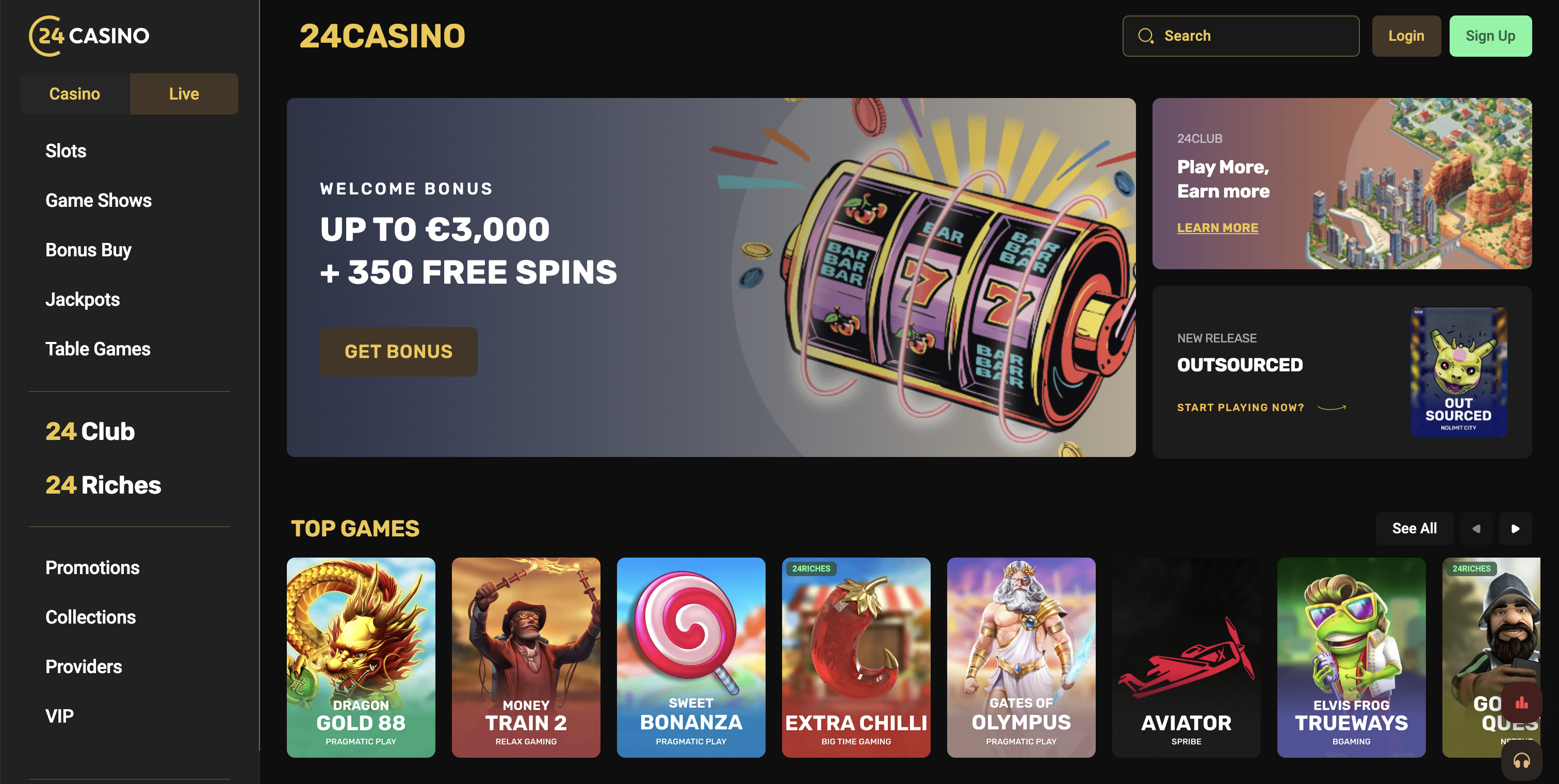 24Casino Bonus - 3000 EUR with 350 Free Spins