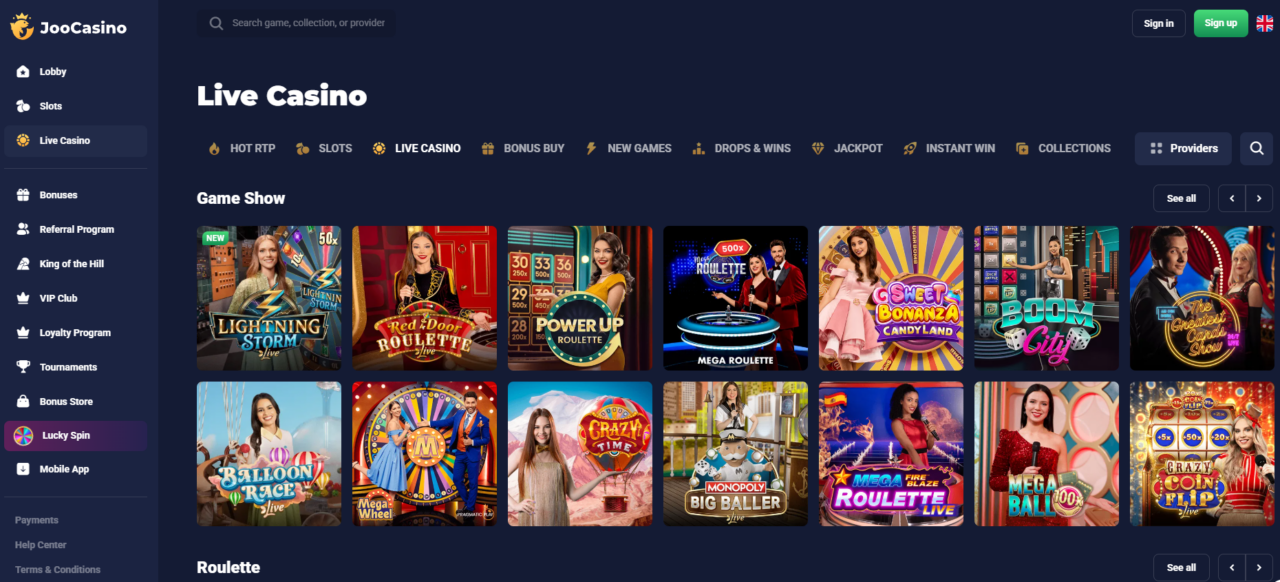 Joo Casino live games