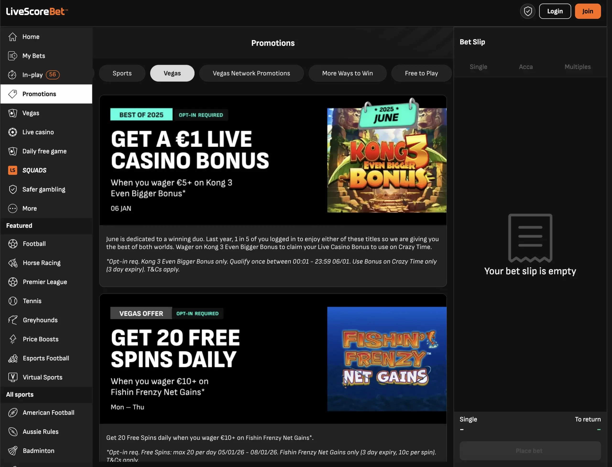 livescore bet vegas bonus